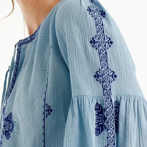 J. Crew Embroidered Gauzy Peasant Top - Picture 2 of 7
